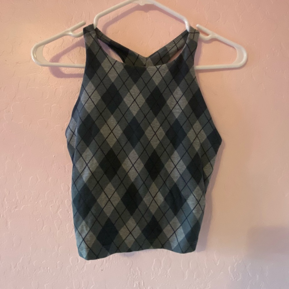 Beyond Yoga Plaid Blue Sports Bra Top - Picture 3 of 8